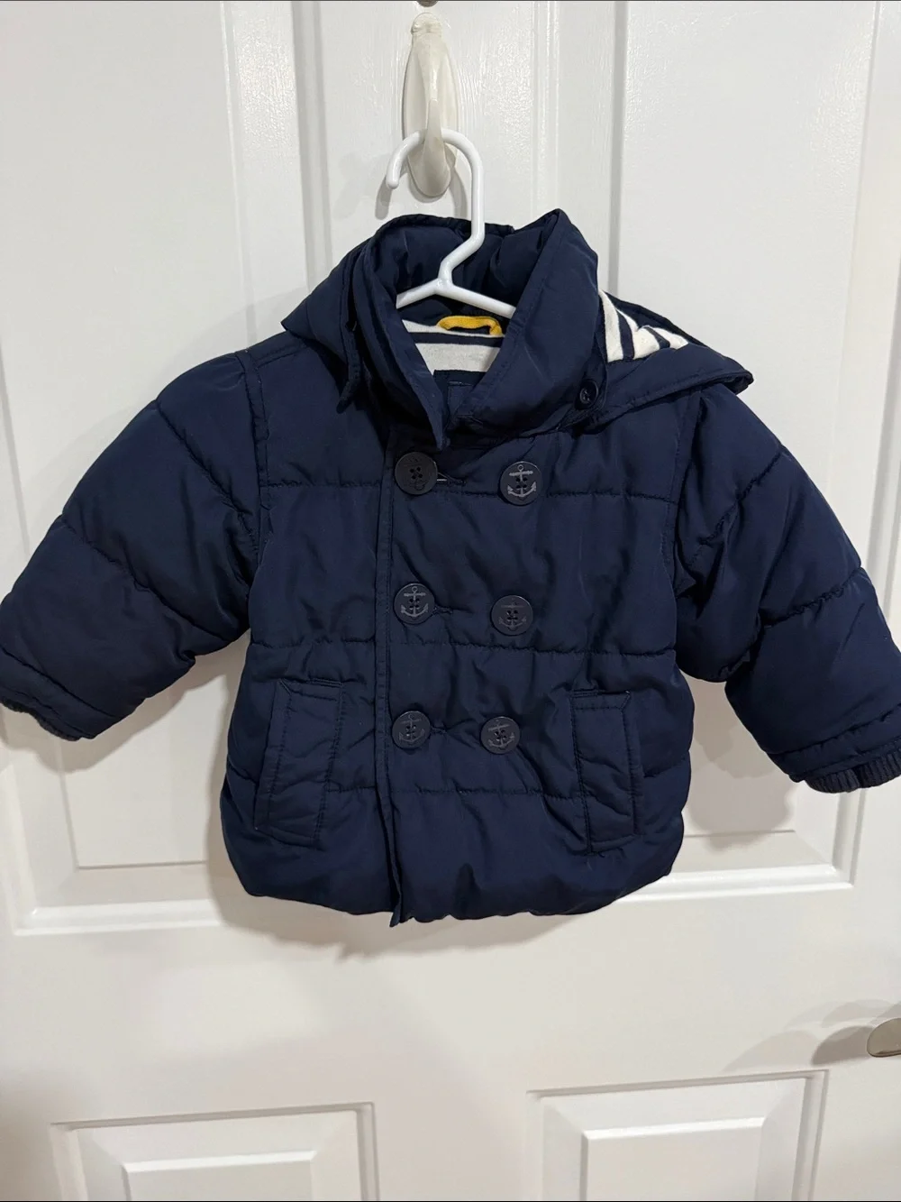 GAP Navy Double-Breasted Puffer Jacket with Hood